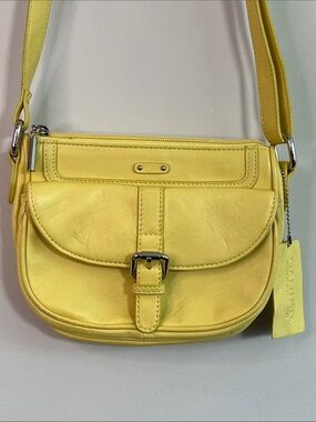Yellow DANIER LEATHER Mini Crossbody Purse Adjustable Strap Multi Pocket
